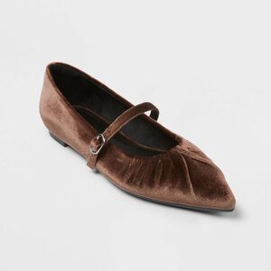 a new day Brown Velvet Pointed Toe Mary Jane Flats